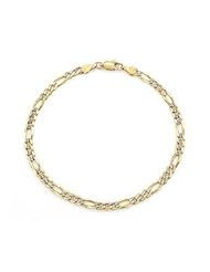 4.50gm 14k Two Tone Gold Figaro White Pave Chain Bracelet 7.5" 3.80mm