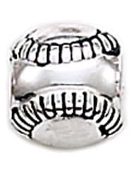 Genuine Zable (TM) Product. 925 Sterling Silver Baseball Charm. 100% Satisfaction Guaranteed.