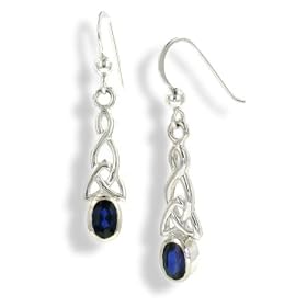 Sterling Silver Celtic Knot and Genuine Blue Sapphire Hook Earrings