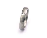 Simple Curved 4mm Stainless Steel Band Comfort Fit with Tension-Set 0.02 ct Diamond and Brush Finish