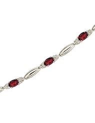 14K White Gold Oval Garnet and Diamond Bracelet
