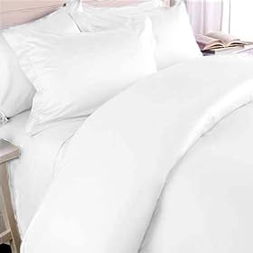 MARRIKAS 600TC Egyptian Cotton QUEEN Sheet Set & Duvet Cover Set Combo SOLID WHITE