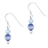 Sterling Silver Light Blue Genuine Swarovski Crystal Glass Cats Eye Bead Earrings