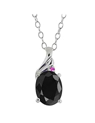 2.55 Ct Oval Black Sapphire Pink Sapphire Sterling Silver Pendant