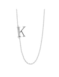 Sterling Silver 16" + 2" Extension Sideways Initial "K" CZ Necklace