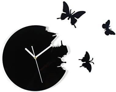 PeelCo Design Creative Easy Installation Modern Wall Clock (Black Butterflies)