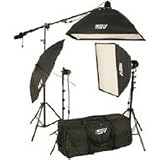 Smith Victor K75 2200-Watt Professional Quartz Studio Lighting Kit with 1 720-SG, 2 765-UM Lights, Softboxes, Boom Arm, Stands & Cases.