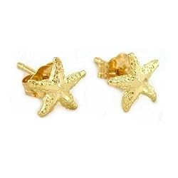 14K Gold Starfish Earrings Diamond-Cut Sea Jewelry 7mm