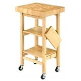 Folding Kitchen Cart with Butcher Block Top (Natural) (36H x 20W x 16D)