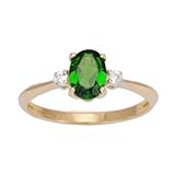 14K Yellow Gold Chrome Diopside and White Sapphire Exotic Gemstone Solitaire Ring, Size 7