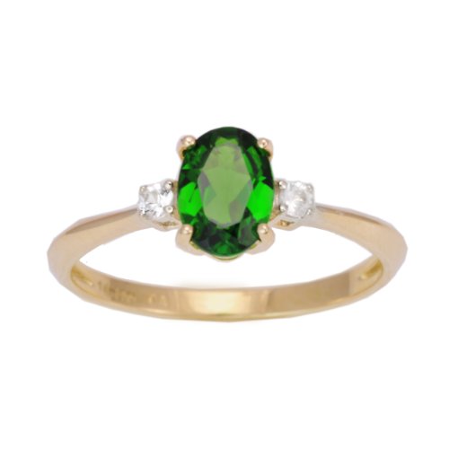 14K Yellow Gold Chrome Diopside and White Sapphire Exotic Gemstone Solitaire Ring, Size 7