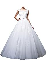  Natural   Waistline Jeweled Lace Sheer Satin  Ball Gown  Dress