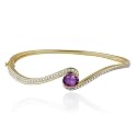 Yellow Gold Overlay Sterling Silver Amethyst & Diamond Bangle Bracelet