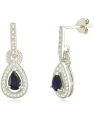 Sterling Silver Teardrop Blue-Sapphire Diamond Earrings (1/5 cttw, I-J Color, I2-I3 Clarity)