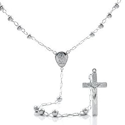 .925 Sterling Silver 5mm Rosary Necklace