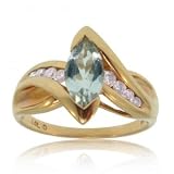 14K Yellow Gold Marquise Ring w Aquamarine & Diamonds