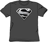 Superman Kids Size SUPER METALLIC SHIELD Youth Charcoal Gray T-shirt Tee
