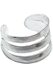Sterling Silver Ear Cuff 3 Rows Polished Finish No Pierce Earring