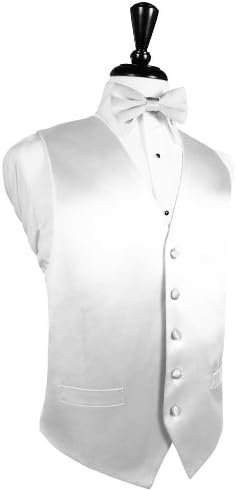 Solid Color Men's 5 Button Noble Silk Vest with Matching Bow Tie - Many Colors (Small, White)