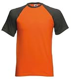 Fruit of the Loom short sleeve baseball t-shirt Graphite and orange Large (41 - 43 inch chest)