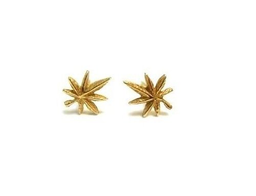 14k Real Yellow Gold Weed Pot Leaf Post Stud Earrings Small
