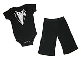 Two In Love! Formal (Classic Tux) Tuxedo Baby/Toddler Black Bodysuit & Black Pants Set