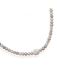 MMA Silver - 13 inch+2 inch Extension Multicolor Round and Oval Coin Cultured Freshwater Pearl Necklace