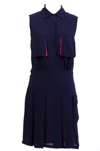 Girlfriends Material Womens Front Pocket Shirt Dress Navy Small