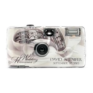 10 Pack Personalized Silver Ring Wedding Cameras - Matching Table Cards Included - 27 Exposures -... by