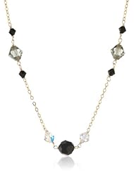 Swarovski Elements Bicone and Bead Stations Gold over Silver Chain Necklace, 16"+2" Extender