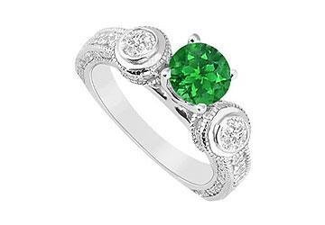 Fine Jewelry Vault 6306255 Emerald and Diamond Engagement Ring- 14K White Gold- 2.00 CT TGW- Ring Size 9.5