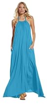 Hot Sale An Elan Usa Maxi Halter Tie Flowy Long Dress (RY597) (Small, Blue)