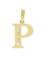 14k Yellow Gold, Initial Capital Letter P Pendant Charm with Brilliant Lab Created Gems