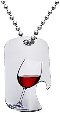 Red Wine Glass Bottle Opener Dog Tag Necklace