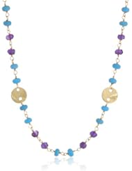 Turquoise and Faceted Amethyst Linked with Sterling Silver Disk Station and Clasp Chain Necklace