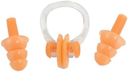 Swimming Soft Comfortable Silicone Ear Plugs and Nose Clip Children Adults Swimming Ear Plugs Nose Colorful Waterproof Supplies (Orange)