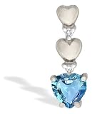 14K White Gold Genuine Heart Blue Topaz and Diamond Pendant