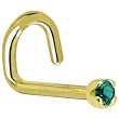Solid 18KT Yellow Gold (May) 1.5mm Genuine Green Diamond Left Nostril Screw - 18 Gauge