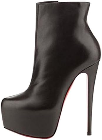 MDR Store@ Fashion Faux Leather High Heels Short Boots Shoes Women's Girls' PU Platform Pumps Black Boot (US 8 (=Euro 39))