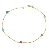 14k Yellow Gold Multicolored Crystal Anklet