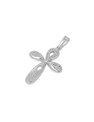 Sterling Silver Unique Cross Clear CZ Pendant Cute Faith Charm Pure 925 New 27mm with 1mm Box Chain