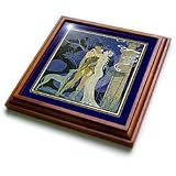 Florene Art Deco and Nouveau - Art Nouveau Lady Man n Dog In Gold n Navy Frames - Trivets