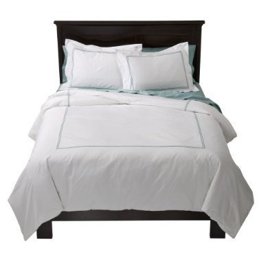 Fieldcrest Luxury Hotel Duvet Cover and Sham Set White & Aqua Color Queen Size Fieldcrest Luxury Hotel Duvet Cover and Sham Set White & Aqua Color Queen Size