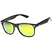 zeroUV Flat Matte Reflective Mirror Color Lens Large Horn Rimmed Style Sunglasses - UV400 (Classic | Black/Sun)