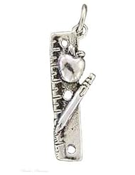 Sterling Silver Ruler Pencil Apple School Teacher Charm