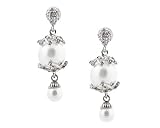 Dangling Vine White Pearl Earrings with Crystals and Silver Trim - White Bridal Jewelry Dangling Vine White Pearl Earrings with Crystals and Silver Trim - White Bridal Jewelry