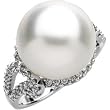 14K White Gold Paspaley South Sea Cultured Fashion Full Button Pearl and Diamond Ring