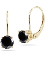 1.50 Cts of 5.34-6.01 mm AA Round Black Diamond Stud Earrings in 14K Yellow Gold