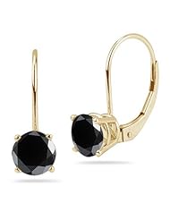 1.50 Cts of 5.34-6.01 mm AAA Round Black Diamond Stud Earrings in 14K Yellow Gold