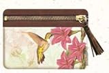 Gorgeous Glam Naturale Canvas Printed Lillies of the Field Humming Bird Zippered Pouch with Vintage Button/Copper Accents Genuine Leather Zipper Pull